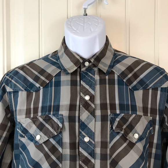 Fossil blue and brown plaid pearl snap shirt - Picture 3 of 7